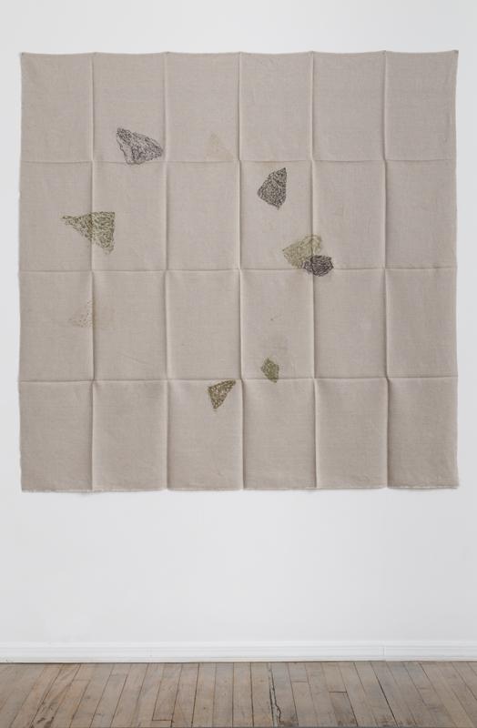 Helen Mirra<br />Hourly directional field notation, 17 August, Handen<br />2011<br />oil and graphite on linen<br />155 x 155 cm<br />