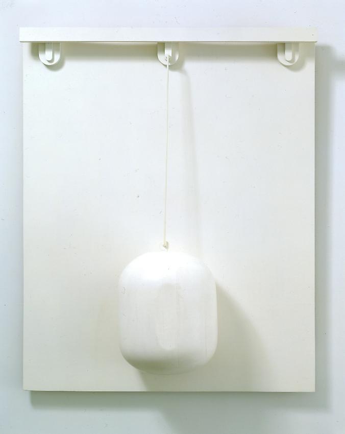 CLAES OLDENBURG<br />Model, Colossal Monument: Thames Ball<br />1967<br />paint on wood and metal<br />52 x 42 1/2 x 14 1/2 inches<br />(132.1 x 108 x 36.8 cm)<br />