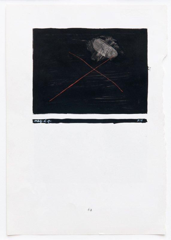 MANGELOS [DIMITRIJE BAŠIČEVIĆ] (1921-1987)<br />Negation de la peinture<br />m. 5 (1951-1956)<br />tempera on printed paper<br />9 3/8 x 6 1/2 inches (23.8 x 16.6 cm)<br />