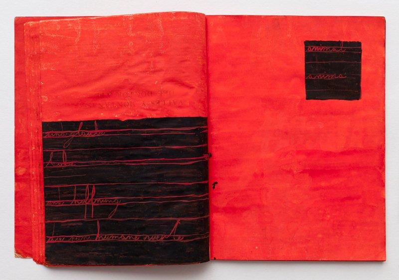 MANGELOS [DIMITRIJE BAŠIČEVIĆ] (1921-1987)<br />Gottschalksbuch<br />c. 1961-1963<br />painted brochure: tempera on printed paper and on<br />staple-bound cardboard covers, 30 painted sheets<br />(incomplete)<br />11 3/4 x 9 inches (30 x 23 cm)<br />PF2282<br />