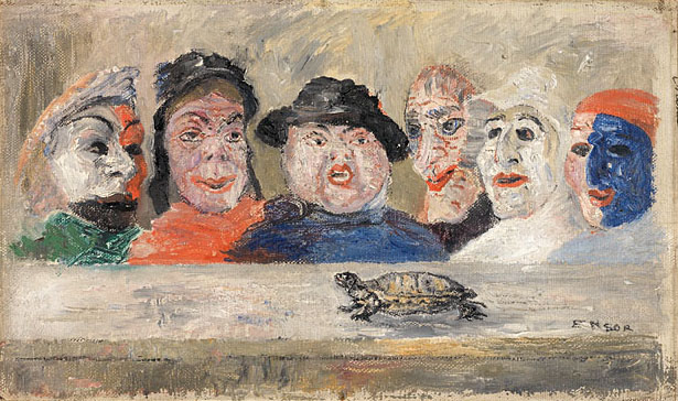 Masques regardant une tortue (Masks Watching a Tortoise)<br />	1894<br />	oil on canvas mounted on wood panel<br />