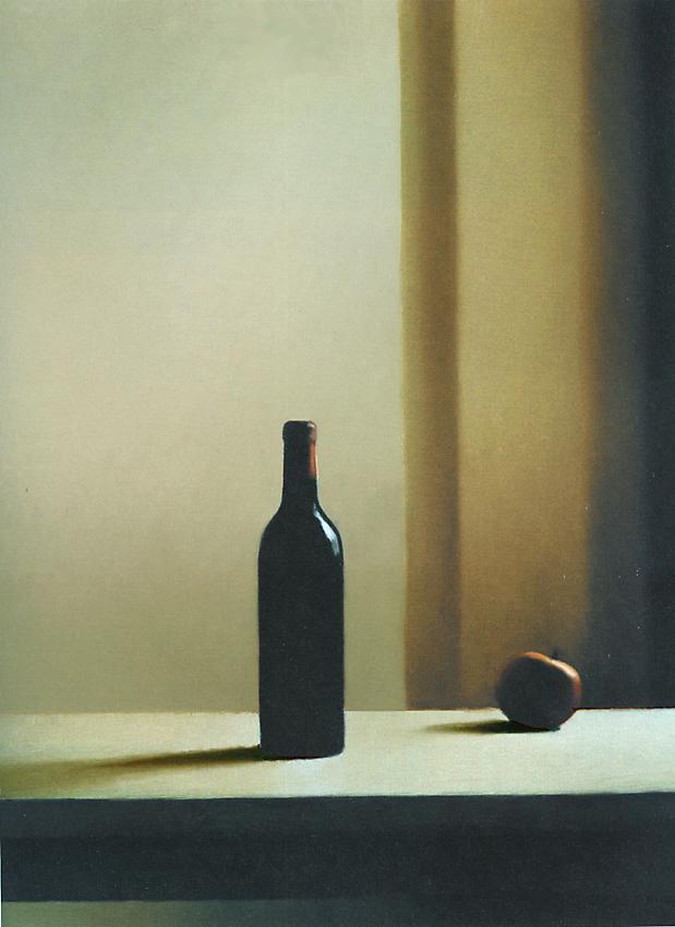 GERHARD RICHTER<br />Flasche mit Äpfeln [Bottle with Apple]  (663-6)<br />1988<br />oil on canvas<br />32 5/16 x 24 7/16 inches<br />  (82 x 62 cm)<br />