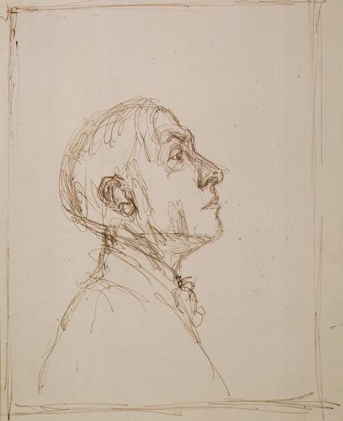 Alberto Giacometti<br />Portrait de Pierre Reverdy de profil droit<br />1962<br />ballpoint pen on paper<br />11 1/8 x 8 7/8 inches (28.4 x 22.7 cm)<br />