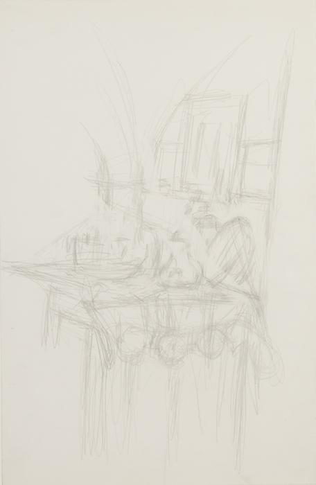 Alberto Giacometti<br />L'atelier avec sculptures<br />1958<br />graphite on paper<br />25 1/2 x 19 1/2 inches (64.7 x 49.5 cm)<br />