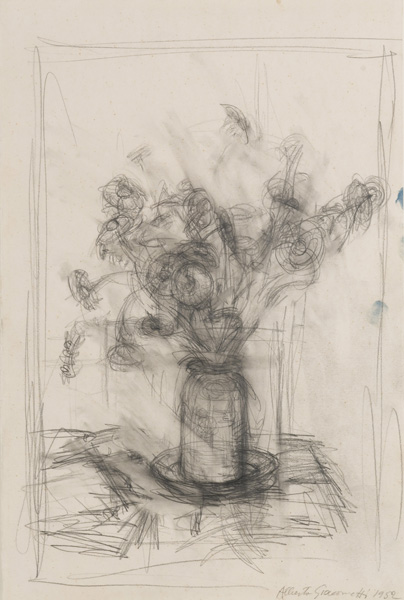 Alberto Giacometti<br />Fleurs<br />1952<br />graphite on paper<br />20 x 13 3/8 inches (50.8 x 34 cm)<br />Private Collection<br />