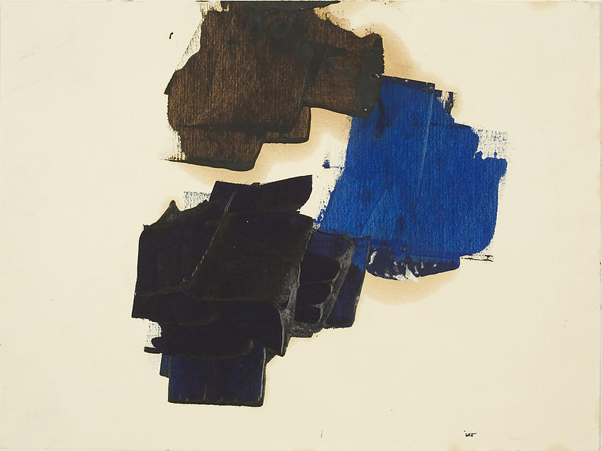 Charlotte Posenenske<br />Untitled, c. 1962<br />oil on paper<br />9 1/2 x 12 5/8 inches<br />