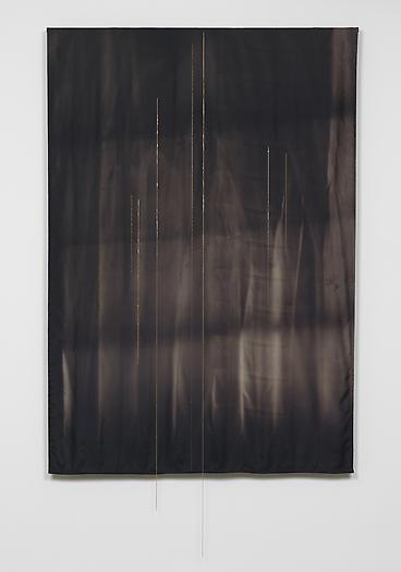 Untitled (Black Fabric with Chains), 2008-2009
Solarized satin, gold chain, wood
84 x 57 x 3 inches
213.4 x 144.8 x 7.6 cm