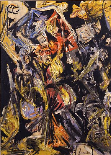 Jackson Pollock
Composition with Red Triangles, 1945
Oil on paper mounted on board
31 1/8 x 22 5/8 in.
