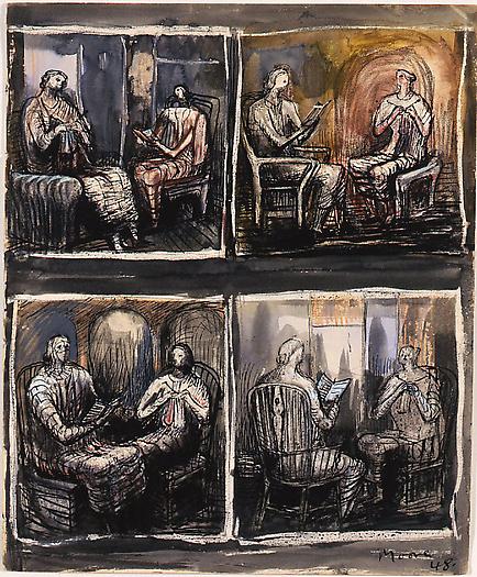 Four Couples, 1948
Watercolor and ink on paper
11 1/2 x 9 1/2 in.
29.2 x 24.1 cm