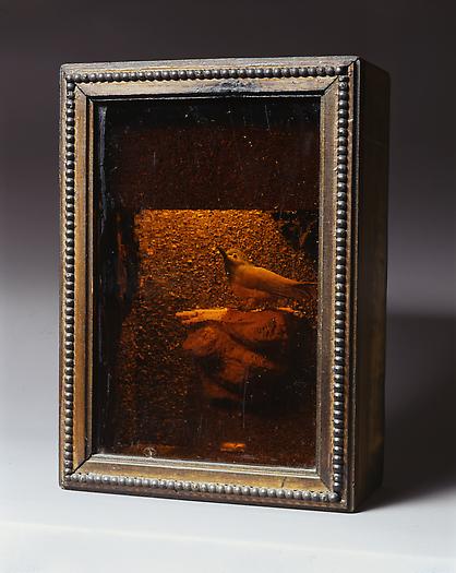 Joseph Cornell
Illuminated Habitat with Bird, c. 1950
Lighted box construction with amber glass
12 3/4 x 9 x 4 3/4 in.
32.4 x 22.9 x 12.1 cm