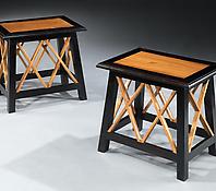 A Pair of Solid Ebony & Satinwood Occasional Tables