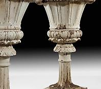 A Pair of Carved Teak & Monochrome Painted Vases in the Antique Taste