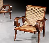 A Pair of Solid Rosewood & Caned Armchairs