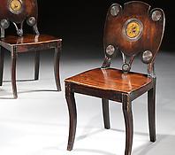 A Pair of Regency Mahogany Hall Chairs