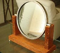 A Burr Amboyna & Nickel Table Mirror In the Manner of Jacques Emile Ruhlmann