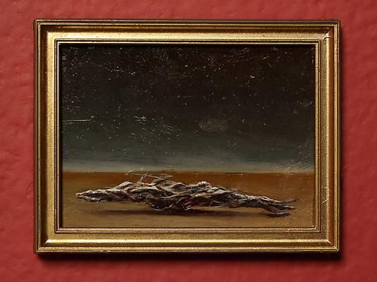 David Lefkowitz, Elongated Stringy Schmutz, 2001, Oil on panel, 2 x 1 1/2 inches Image