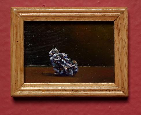 David Lefkowitz, Crumpled Item, 2009, Oil on panel, 2 x 1 1/2 inches Image