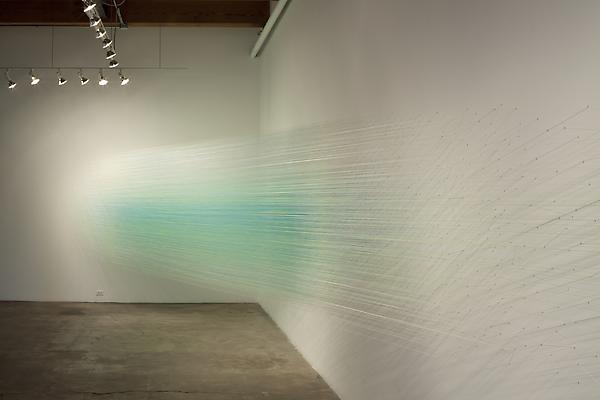 zip drawing, 2012
Egyptian cotton thread and staples
8 h. x 10 x 35 feet
Installation view at Carrie Secrist Gallery, Chicago

Photo by Derek Porter Image