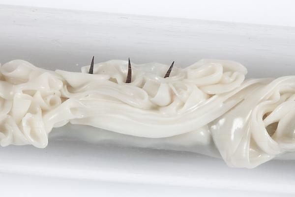 Sender, channel, receiver, source, 2012
Detail
Glass, metal, clay and thorns
Series of three pieces
40 h. x 2 x 2.5 inches

Photo by Maurene Cooper Image