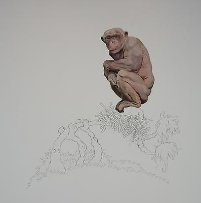 Chimp on Egg, 2012
Oil on canvas
60 h. x 60 inches Image