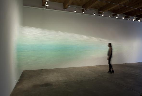zip drawing, 2012
Egyptian cotton thread and staples
8 h. x 10 x 35 feet
Installation view at Carrie Secrist Gallery, Chicago

Photo by Derek Porter Image