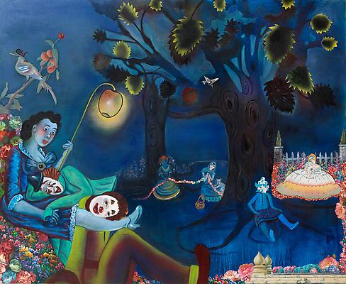Paramours and Mischief (at Night), 2011
Mixed media and collage on canvas
54 x 64 inches Image