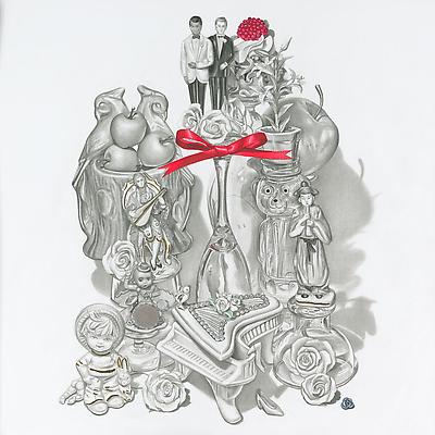 Melodie Provenzano
Our Gay Wedding, 2010
Graphite, gouache, and 24k gold leaf on paper
11 x 11 inches Image