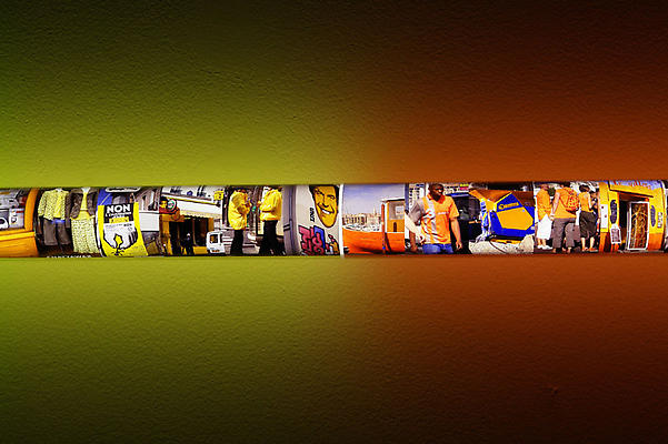 Marseille Orange/Paris Yellow, 2006
Fluorescent tube, photographs on transparent film
96 x 1 1/2 inches Image
