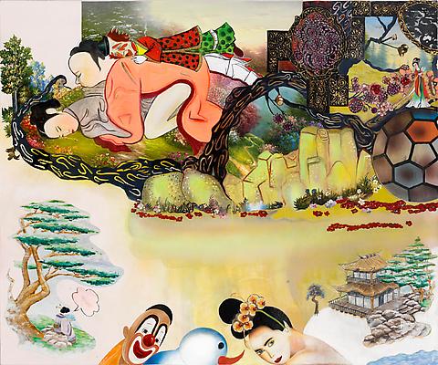 It's An Old Story.... But a New Day, 2012
Mixed media and collage on canvas
66 x 54 inches Image
