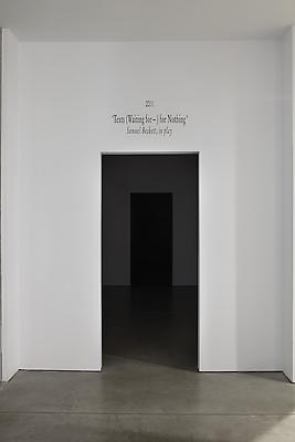 Installation view of 
Joseph Kosuth 'Texts (Waiting for-) for Nothing'  Samuel Beckett, in play at Sean Kelly Gallery, New York
March 30 - April 30, 2011
View from corridor