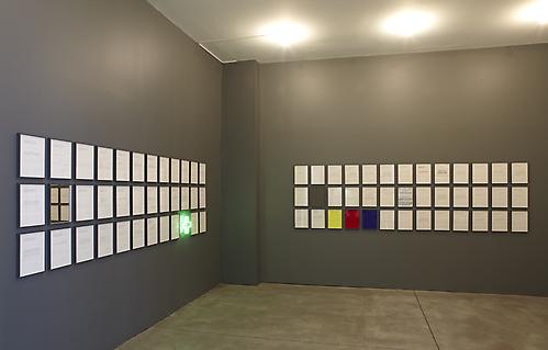 PETER LIVERSIDGE
Proposals for the Sean Kelly Gallery, 2011
A unique set of seventy-five framed typewritten proposals and mixed media, transformer
paper: 11 3/4 x 8 1/4 inches (29.8 x 21 cm) each
framed: 12 1/4 x 9 1/2 inches (31.1 x 24.1 cm) each
neon: 9 x 9 inches (22.9 x 22.9 cm)
signed and dated by the artist in pencil, verso
PLi-54