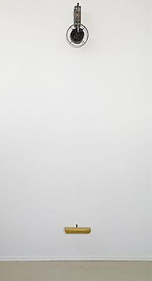 REBECCA HORN
<i>Gold Rush</i>, 1986
gold brick, carbon, electronic device, steel
dimensions variable depending on height of wall, approx. 118 1/8 inches (300 cm) in height
RH-SC-2032