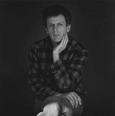 Philip Glass, 1978
gelatin silver print
image: 15 1/8 x 15 1/8 inches 
(38.4 x 38.4 cm)
paper: 20 x 16 inches 
(50.8 x 40.6 cm)
edition of 10 with 2 APs 
MAP-1901