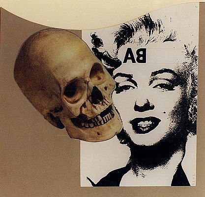 RAY JOHNSON
Untitled (Skull with Marilyn), 1992
collage on cardboard panel
unframed: 8 3/4 x 9 1/8 inches 
(22 x 23 cm)
framed: 11 1/4 x 11 5/8 inches 
(29 x 30 cm)
RJo-2