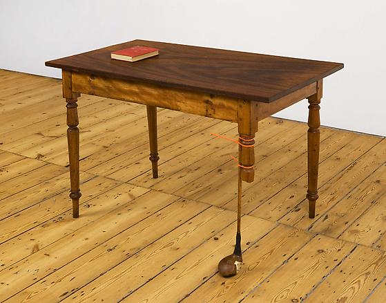 Second Life
2010
wooden table, wooden golf club, plastic bands, a book
73 x 60 x 110 cm