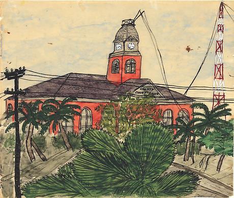 Elizabeth Bishop
County Courthouse
nd
watercolor, gouache and ink on paper
5 1/2 x 6 inches