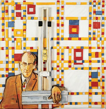 Art and the Artist: Mondrian
1992
oil on canvas mounted on sculpted foamboard
40 7/8 x 39 3/4 x 4 1/2 inches
Private Collection