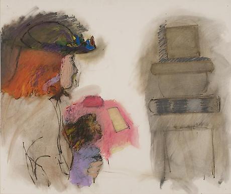 Me with a Monkey and Hat Puzzling Over Abstract Shapes
nd
mixed media on paper
30 x 36 inches
private collection